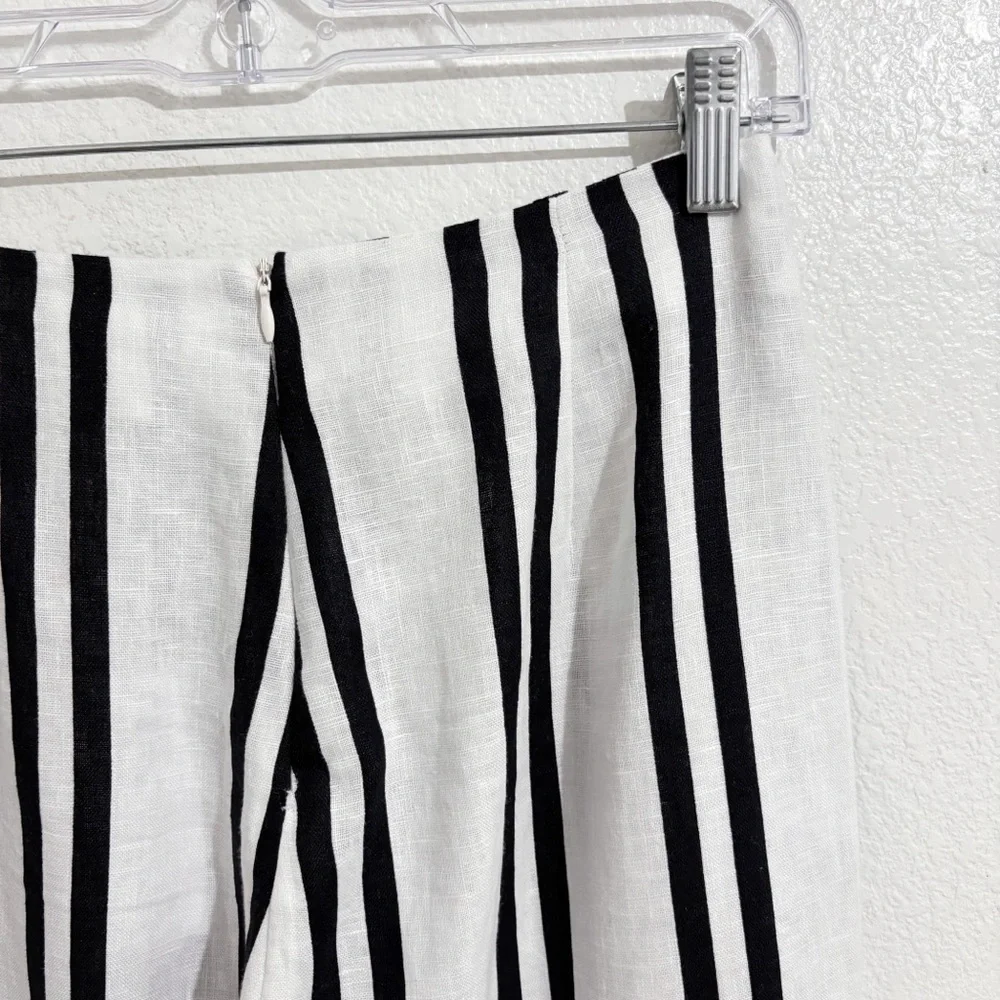 NWT Reformation‎ Poppy Linen High Rise Straight Leg Pant PJ Stripe Black & White